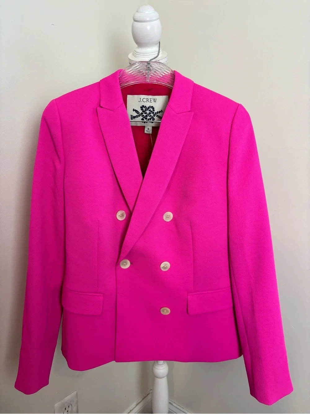 J. Crew Bright Pink Double Breasted Blazer Size 8 NWT